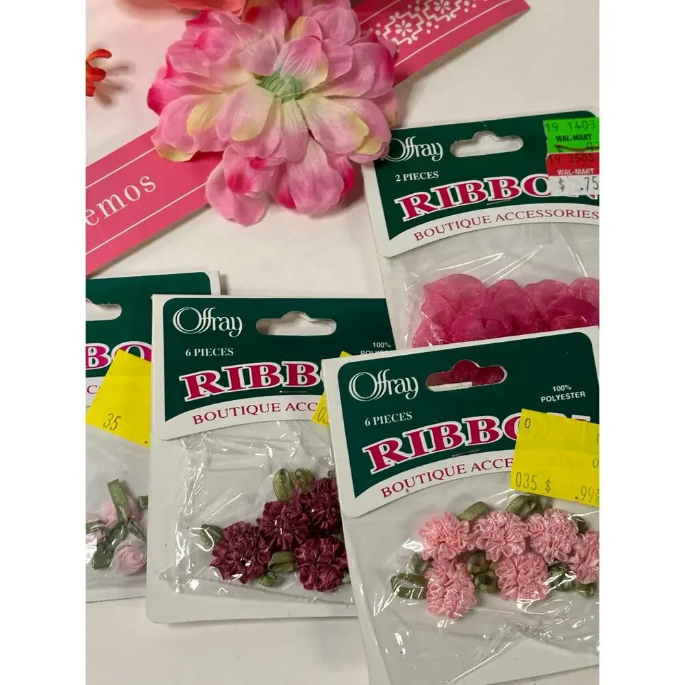 Crafting Lot Flower Fairy Garden Ribbon Roses Floral Flower Pots Craft Pink